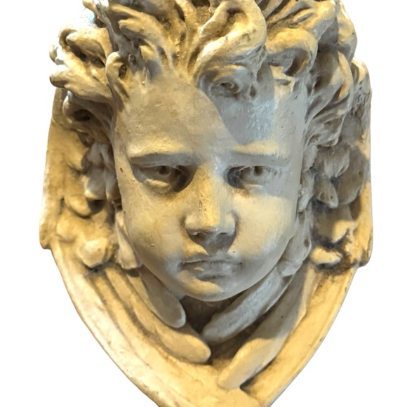 Vintage Angel Cherub Face Wall Sconce Shelf Bracket Winged Plaque Relief - Picture 2 of 4